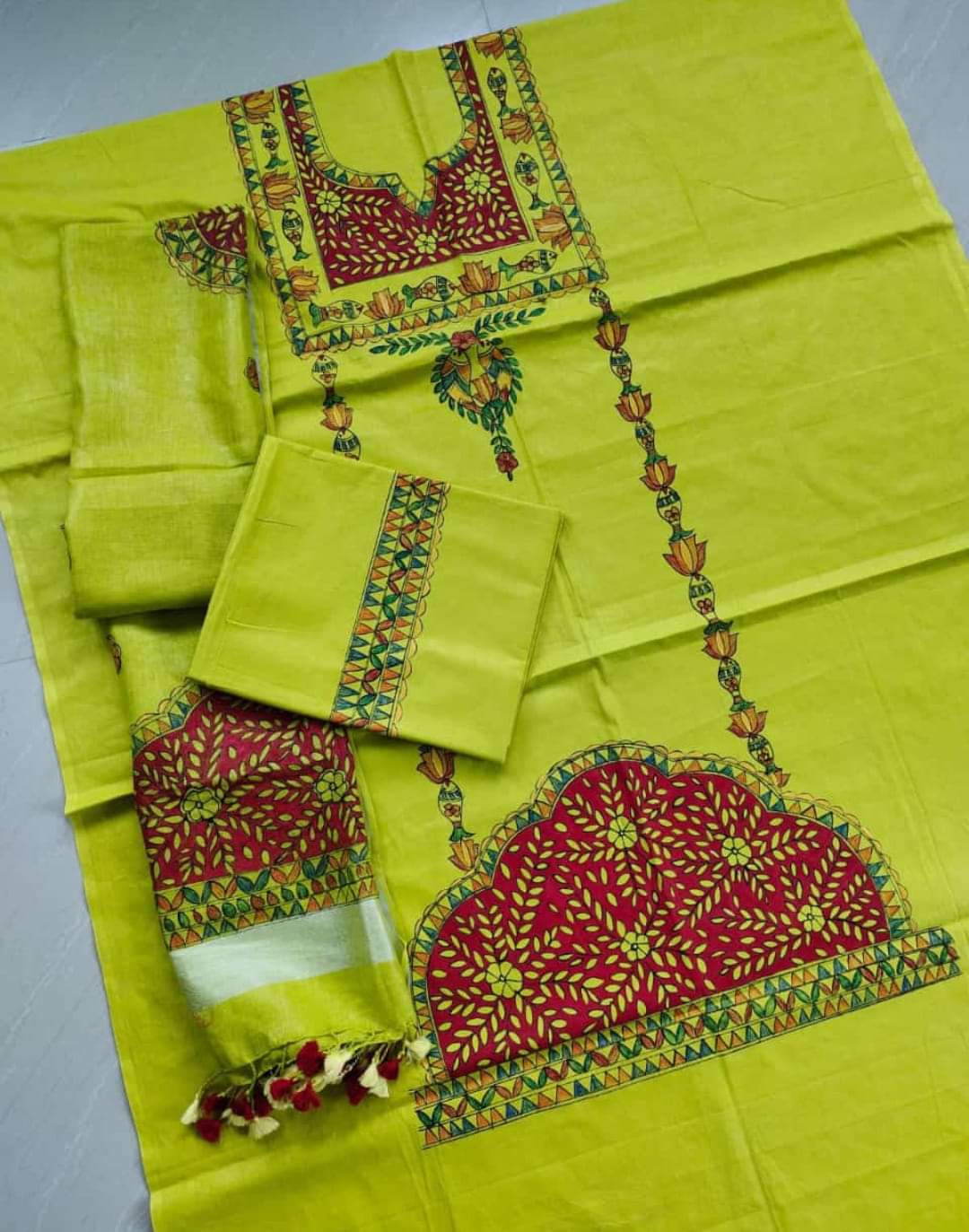 Madhubani Painting Cotton Salwar Suit Set – Hand-Painted Ethnic Wear