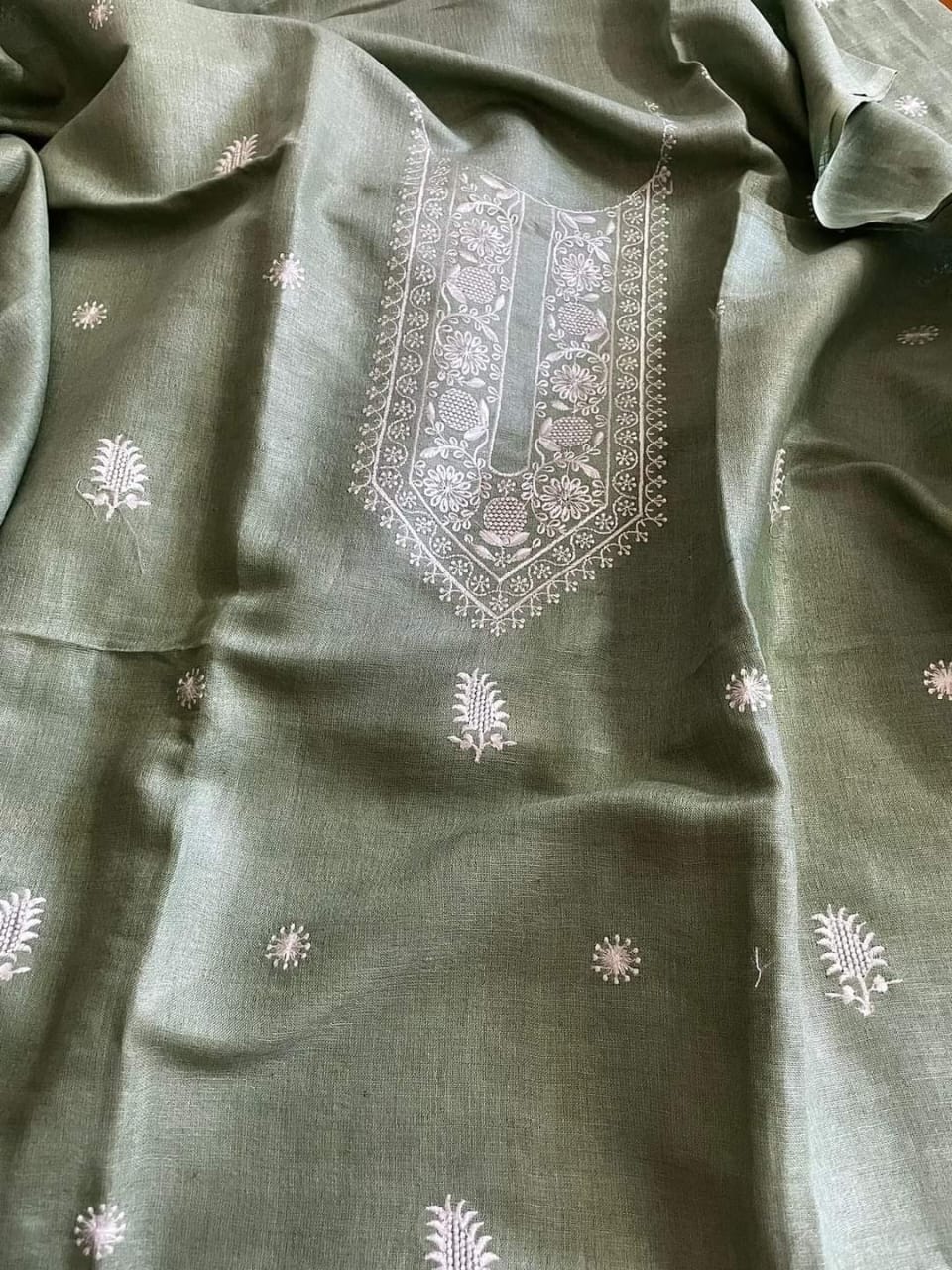 Luxury Embroidered Pure Linen Fabric Suits for Elegant Occasions