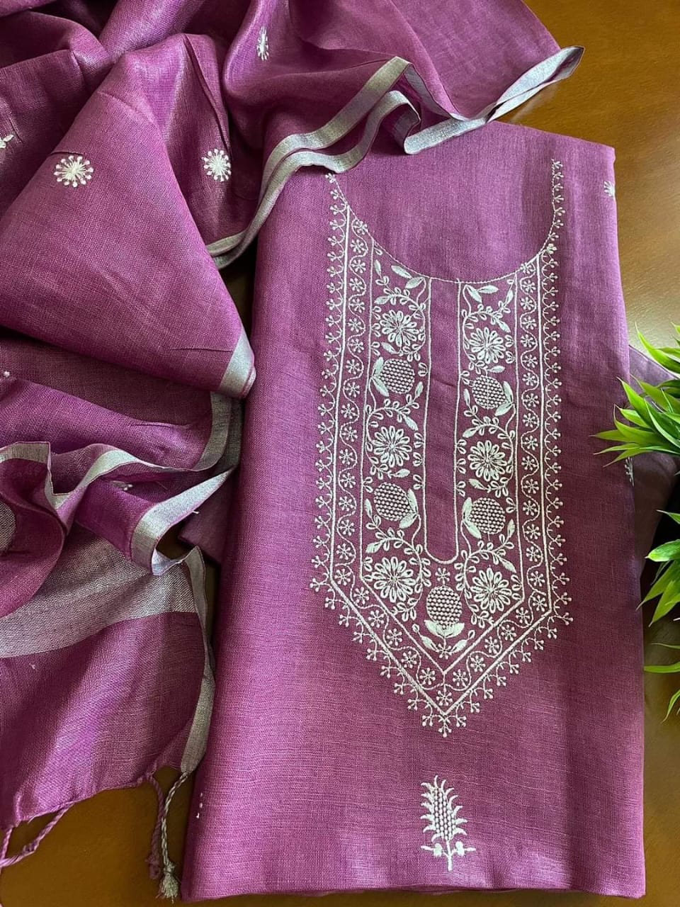 Luxury Embroidered Pure Linen Fabric Suits for Elegant Occasions