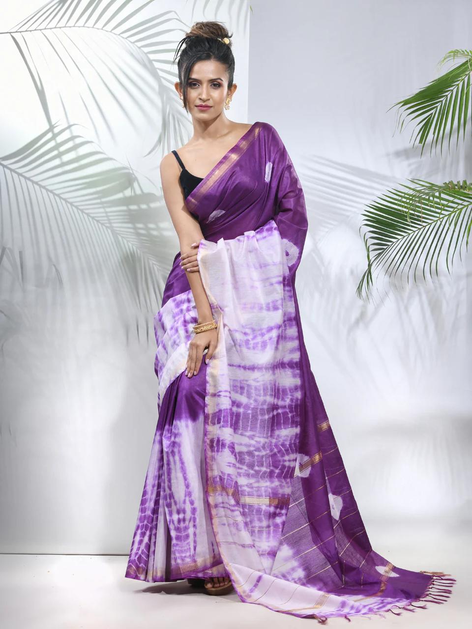 "Elegance in Every Fold: Shibori-Designed Bhagalpuri Cotton Saree"