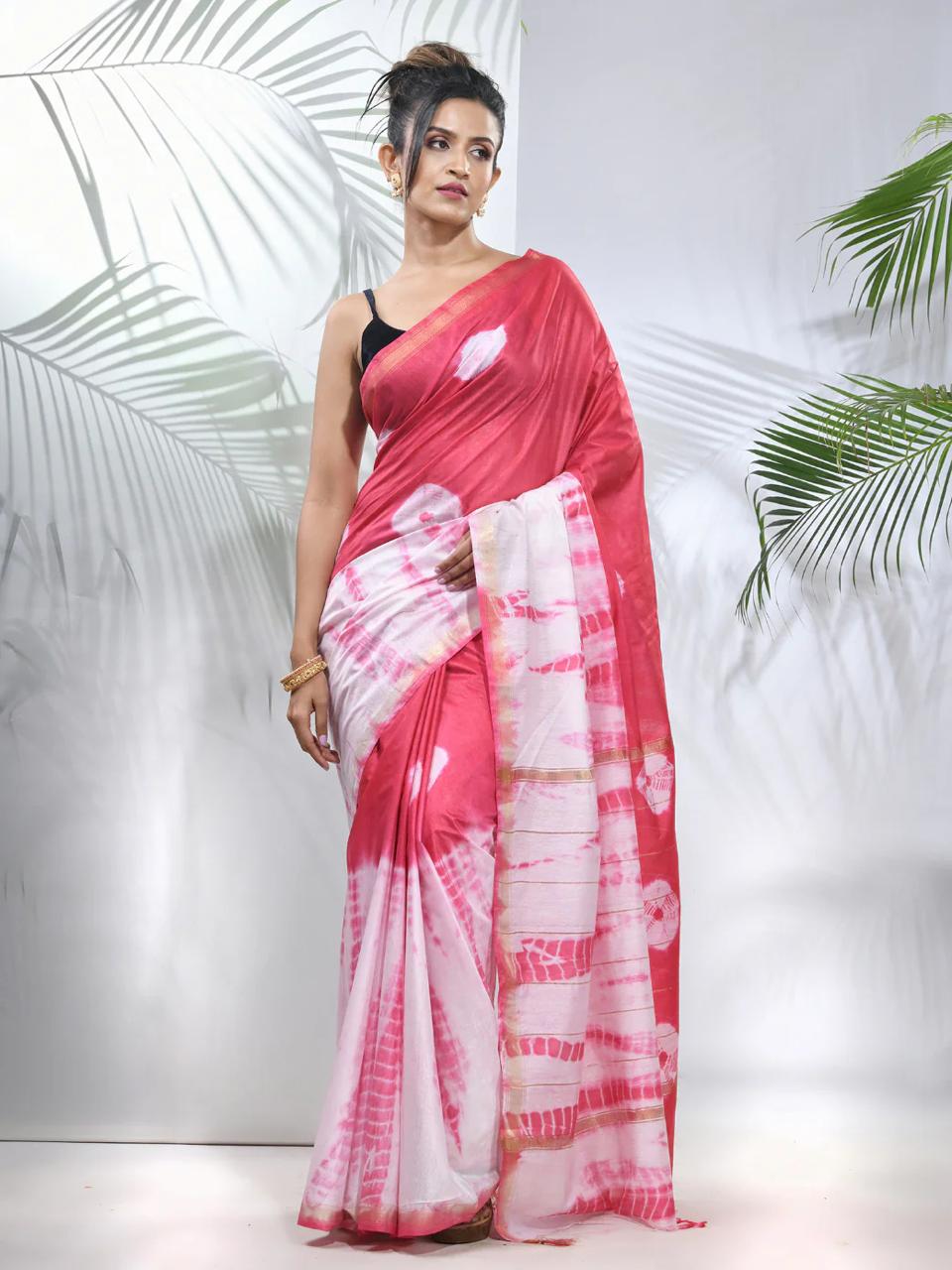 "Elegance in Every Fold: Shibori-Designed Bhagalpuri Cotton Saree"