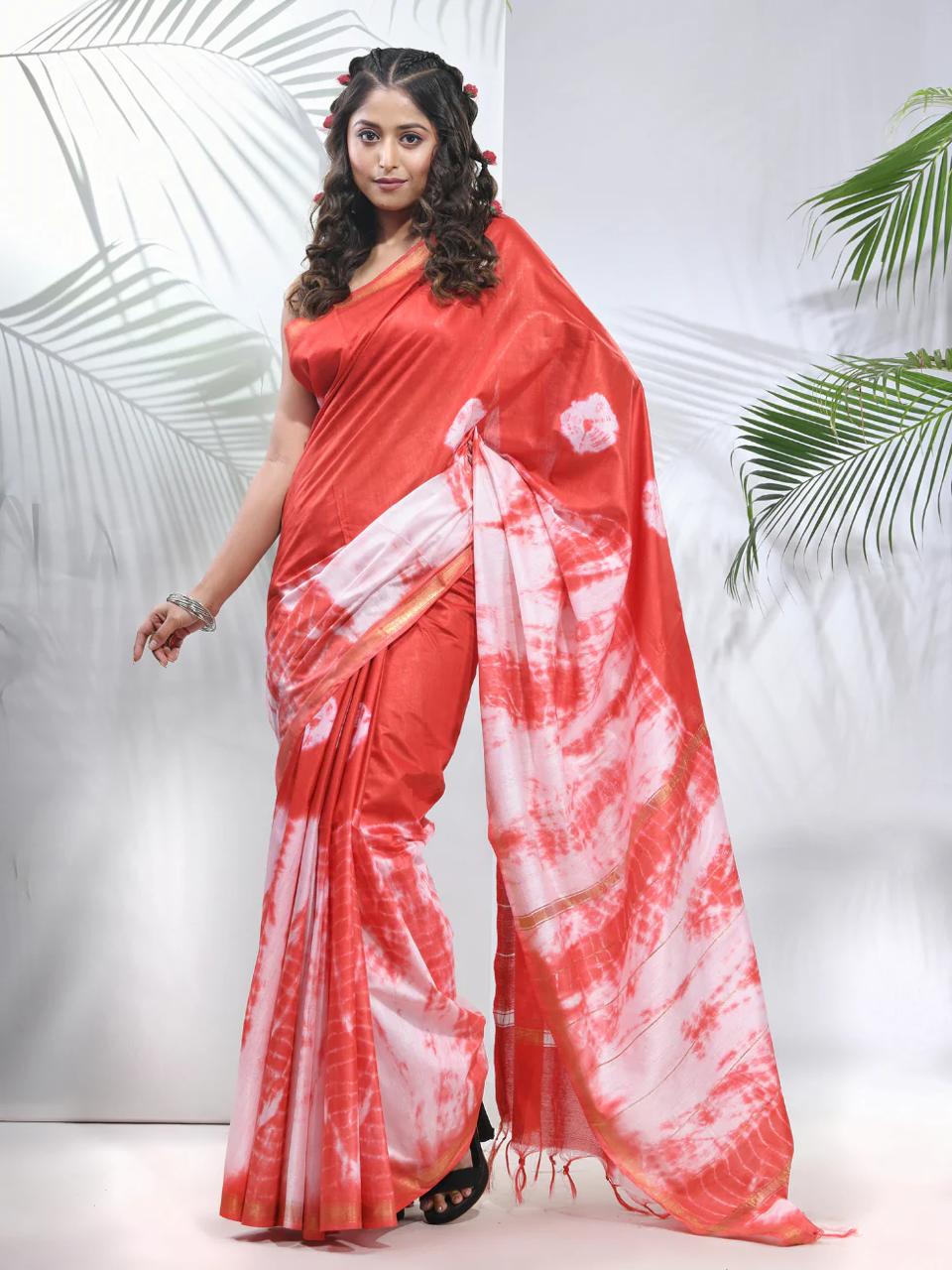"Elegance in Every Fold: Shibori-Designed Bhagalpuri Cotton Saree"