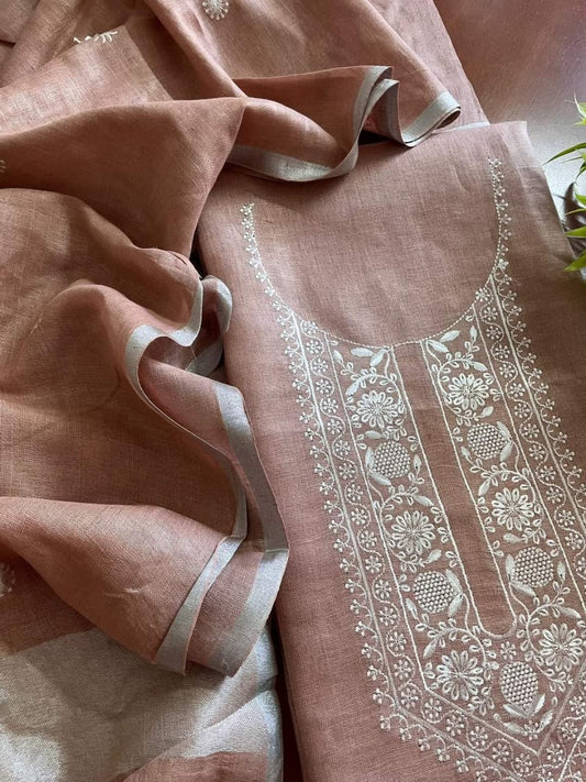 Luxury Embroidered Pure Linen Fabric Suits for Elegant Occasions