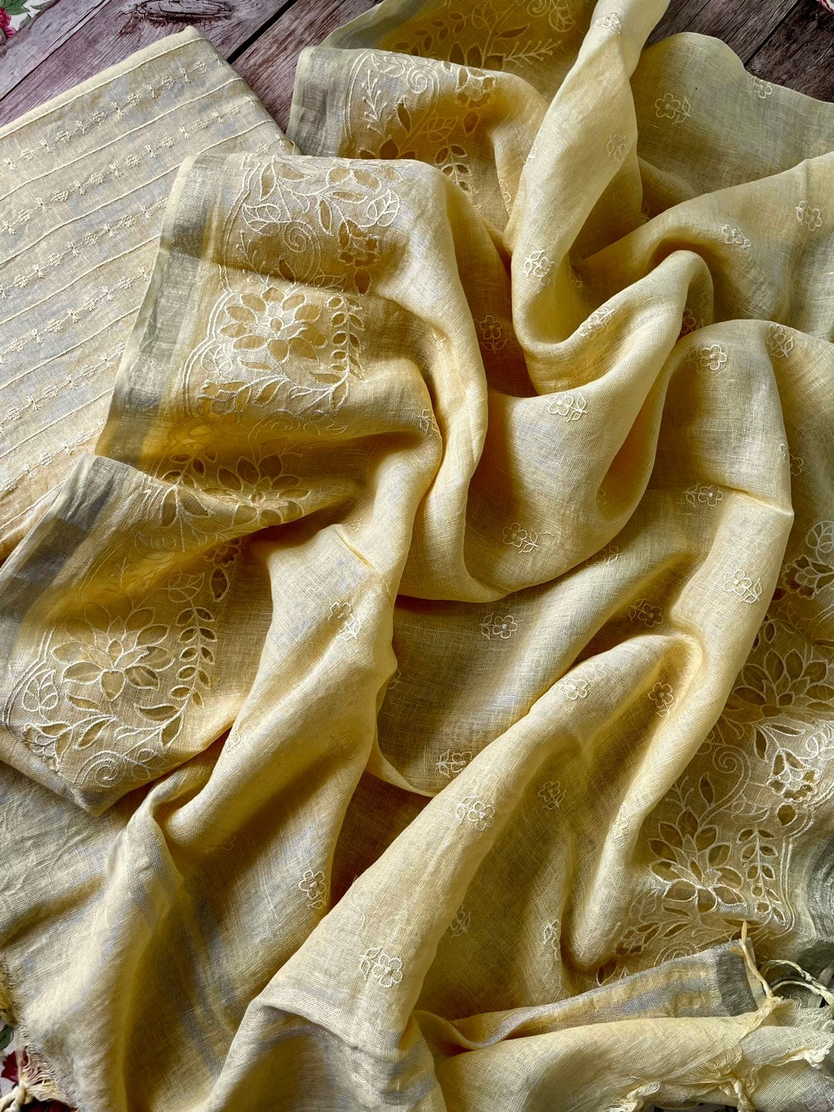 Pure Linen Hand Cutwork Embroidery Suit – Elegant and Timeless Craftsmanship