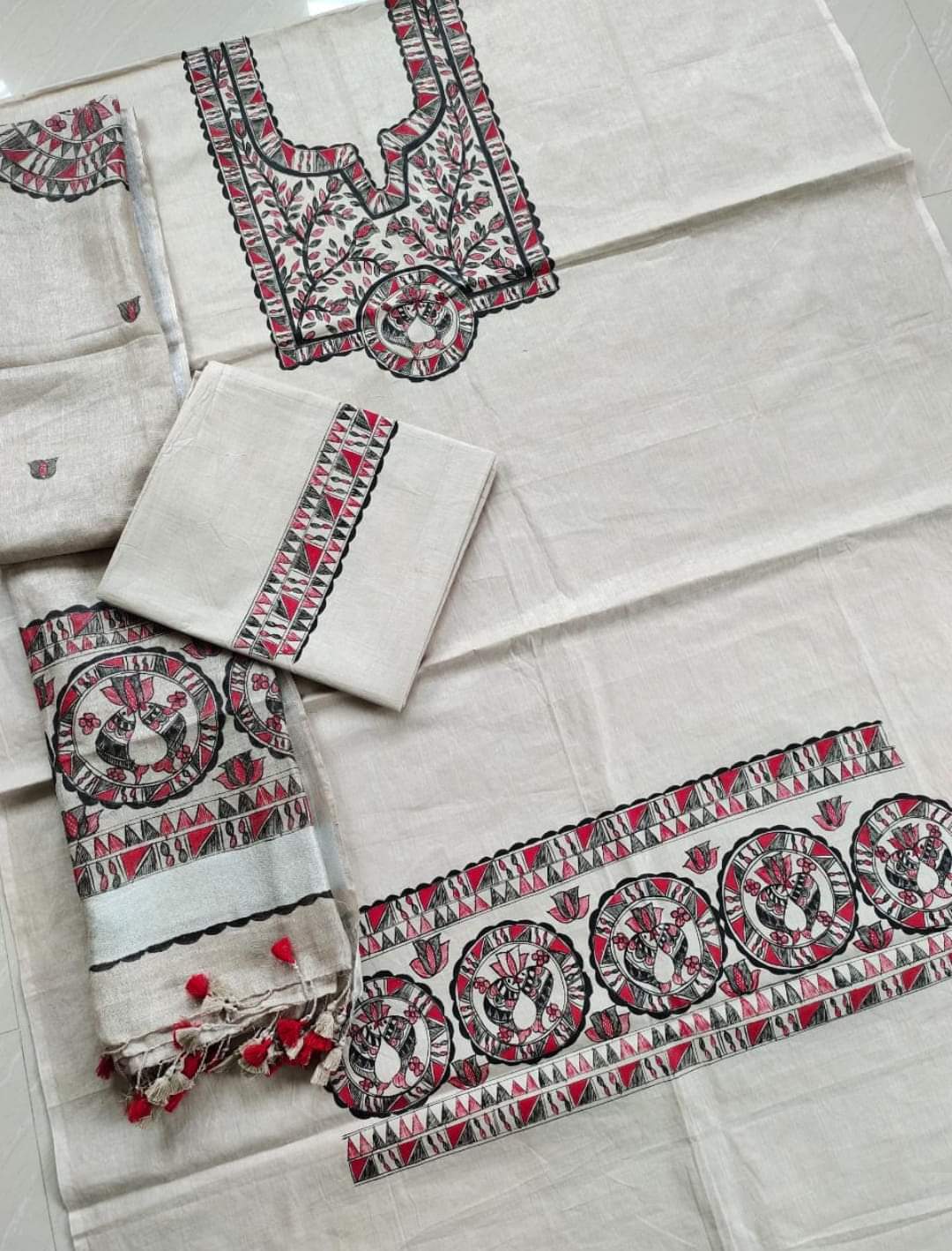 Madhubani Painting Cotton Salwar Suit Set – Hand-Painted Ethnic Wear